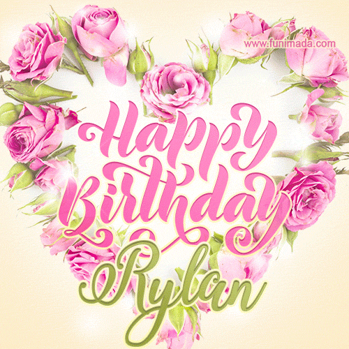 Pink rose heart shaped bouquet - Happy Birthday Card for Rylan