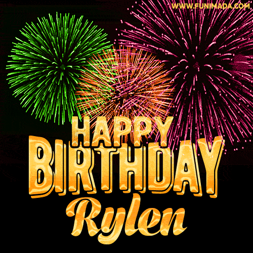 Wishing You A Happy Birthday, Rylen! Best fireworks GIF animated greeting card.