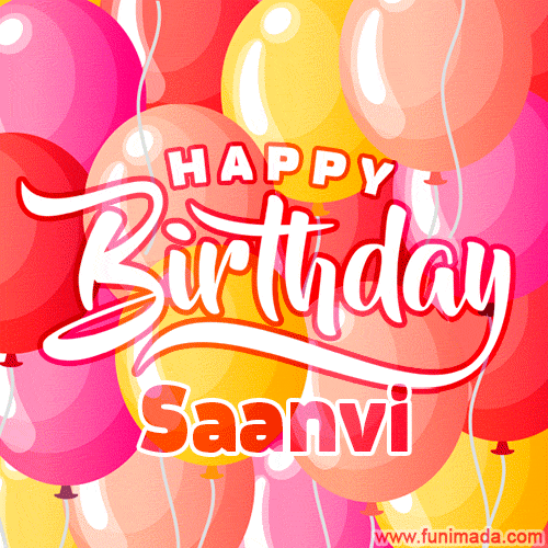 Happy Birthday Saanvi - Colorful Animated Floating Balloons Birthday Card