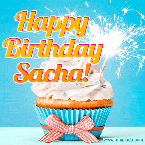 Happy Birthday, Sacha! Elegant cupcake with a sparkler.