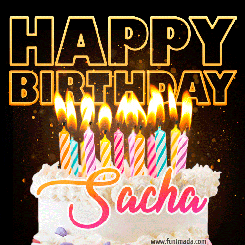 Sacha - Animated Happy Birthday Cake GIF for WhatsApp