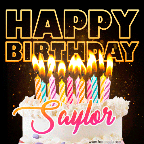 Saylor - Animated Happy Birthday Cake GIF Image for WhatsApp