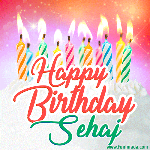 Happy Birthday GIF for Sehaj with Birthday Cake and Lit Candles