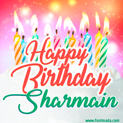 Happy Birthday GIF for Sharmain with Birthday Cake and Lit Candles