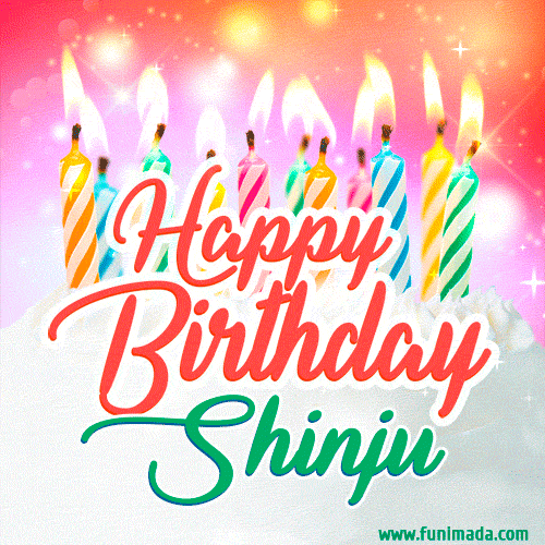 Happy Birthday GIF for Shinju with Birthday Cake and Lit Candles