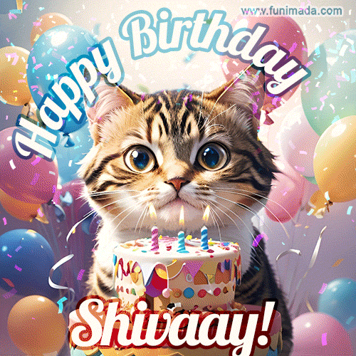 Happy birthday gif for Shivaay with cat and cake