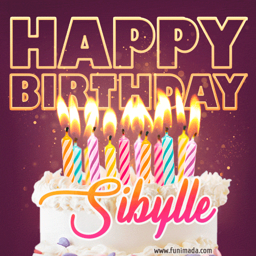 Sibylle - Animated Happy Birthday Cake GIF Image for WhatsApp