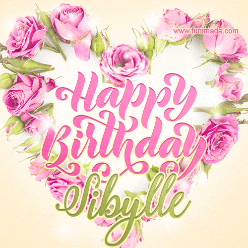 Pink rose heart shaped bouquet - Happy Birthday Card for Sibylle