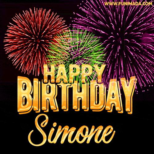 Wishing You A Happy Birthday, Simone! Best fireworks GIF animated greeting card.