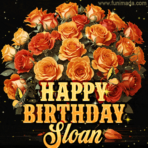 Beautiful bouquet of orange and red roses for Sloan, golden inscription and twinkling stars