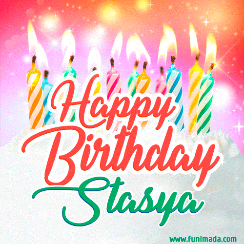 Happy Birthday GIF for Stasya with Birthday Cake and Lit Candles