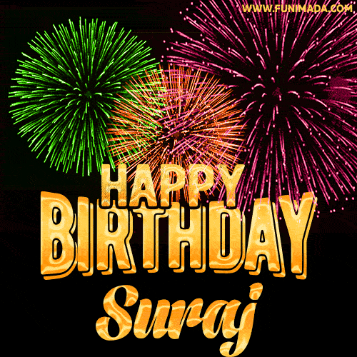 Wishing You A Happy Birthday, Suraj! Best fireworks GIF animated greeting card.
