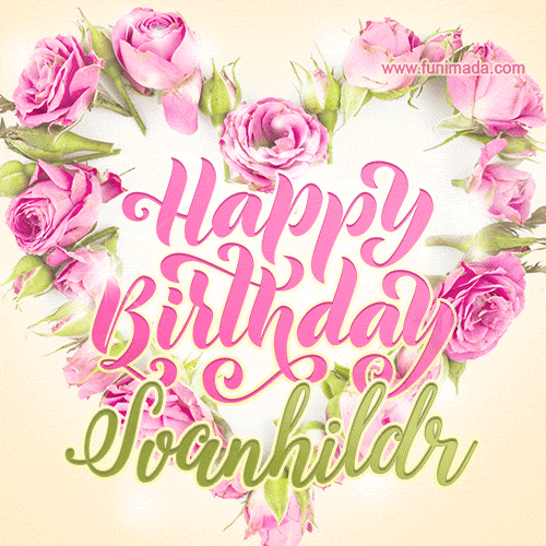 Pink rose heart shaped bouquet - Happy Birthday Card for Svanhildr