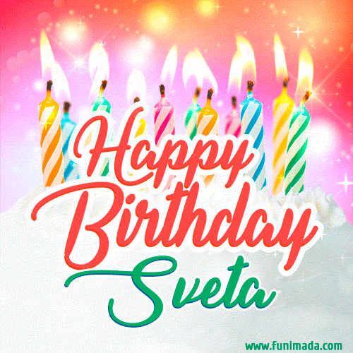 Happy Birthday GIF for Sveta with Birthday Cake and Lit Candles