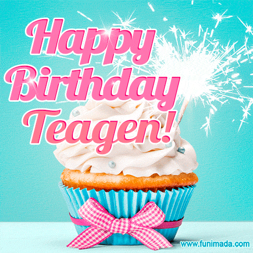Happy Birthday Teagen! Elegang Sparkling Cupcake GIF Image.