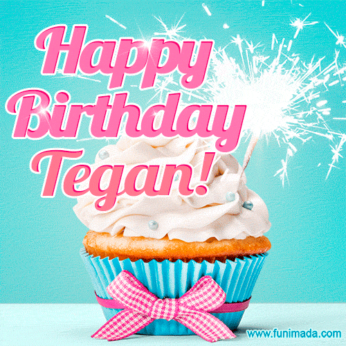 Happy Birthday Tegan! Elegang Sparkling Cupcake GIF Image.