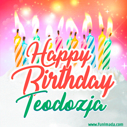 Happy Birthday GIF for Teodozja with Birthday Cake and Lit Candles