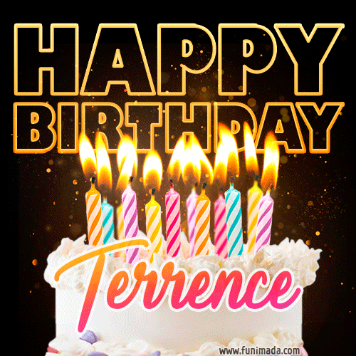 Terrence - Animated Happy Birthday Cake GIF for WhatsApp