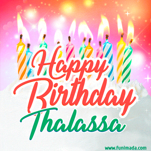 Happy Birthday GIF for Thalassa with Birthday Cake and Lit Candles