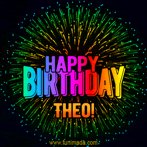 New Bursting with Colors Happy Birthday Theo GIF and Video with Music