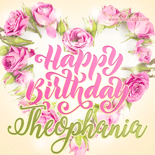 Pink rose heart shaped bouquet - Happy Birthday Card for Theophania