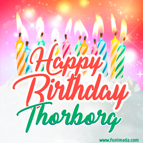 Happy Birthday GIF for Thorborg with Birthday Cake and Lit Candles