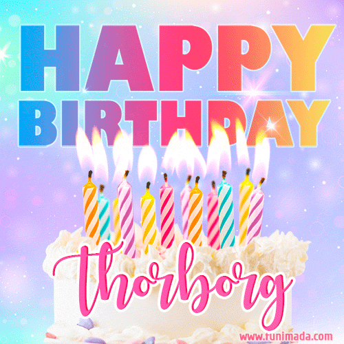 Animated Happy Birthday Cake with Name Thorborg and Burning Candles
