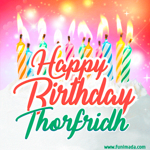 Happy Birthday GIF for Thorfridh with Birthday Cake and Lit Candles