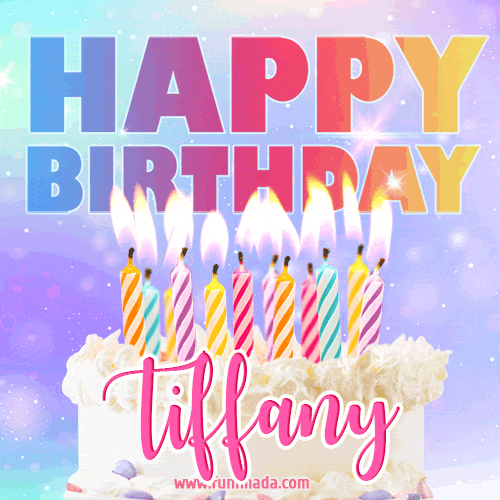Animated Happy Birthday Cake with Name Tiffany and Burning Candles