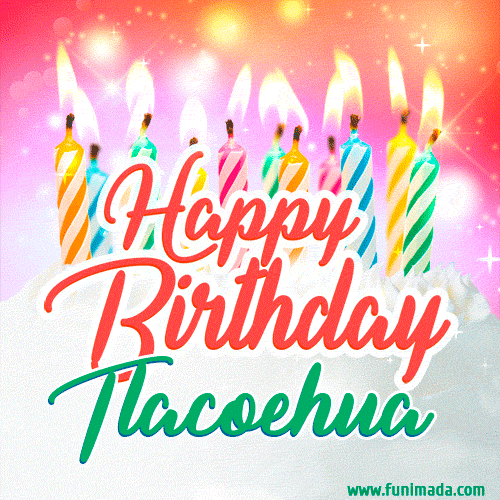 Happy Birthday GIF for Tlacoehua with Birthday Cake and Lit Candles