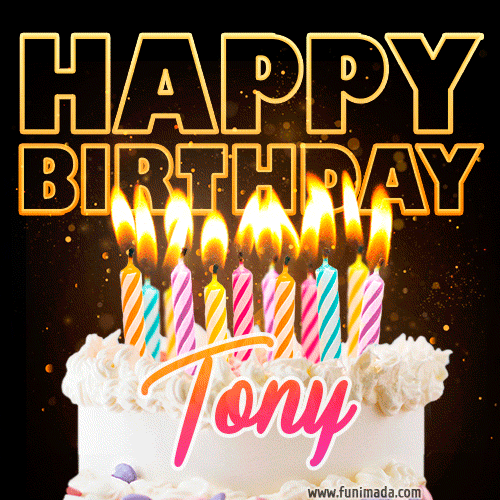 Tony - Animated Happy Birthday Cake GIF for WhatsApp