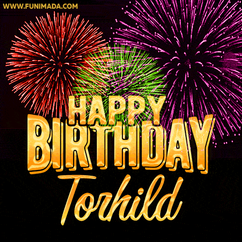 Wishing You A Happy Birthday, Torhild! Best fireworks GIF animated greeting card.