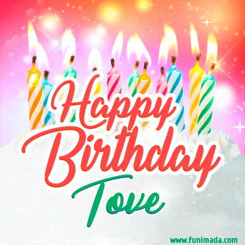 Happy Birthday GIF for Tove with Birthday Cake and Lit Candles