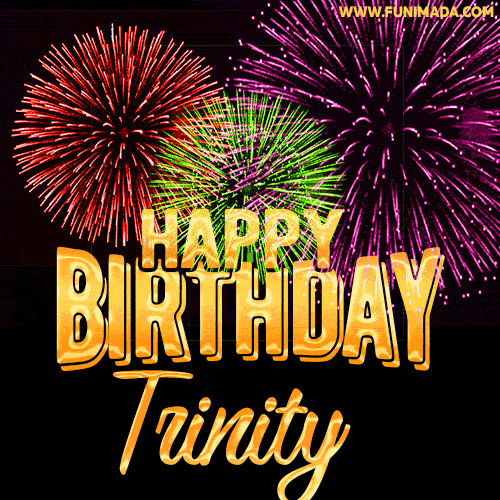 Wishing You A Happy Birthday, Trinity! Best fireworks GIF animated greeting card.