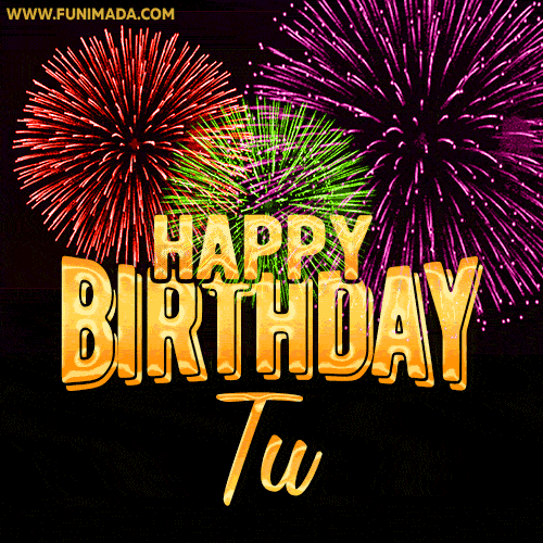 Wishing You A Happy Birthday, Tu! Best fireworks GIF animated greeting card.