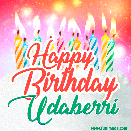 Happy Birthday GIF for Udaberri with Birthday Cake and Lit Candles