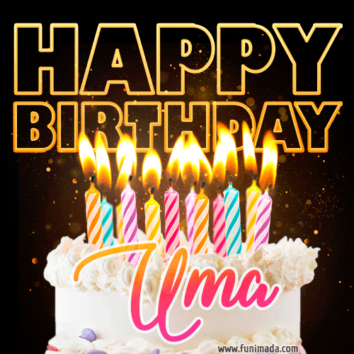Uma - Animated Happy Birthday Cake GIF Image for WhatsApp