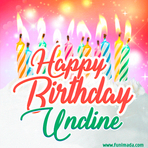 Happy Birthday GIF for Undine with Birthday Cake and Lit Candles