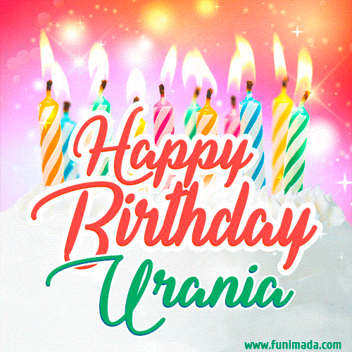 Happy Birthday GIF for Urania with Birthday Cake and Lit Candles