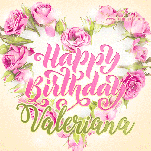 Pink rose heart shaped bouquet - Happy Birthday Card for Valeriana