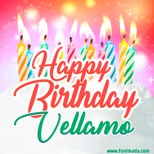 Happy Birthday GIF for Vellamo with Birthday Cake and Lit Candles
