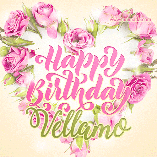 Pink rose heart shaped bouquet - Happy Birthday Card for Vellamo