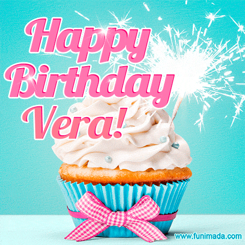 Happy Birthday Vera! Elegang Sparkling Cupcake GIF Image.