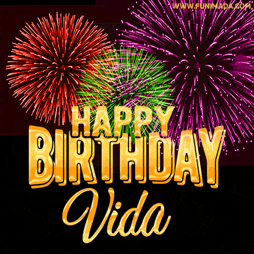 Wishing You A Happy Birthday, Vida! Best fireworks GIF animated greeting card.
