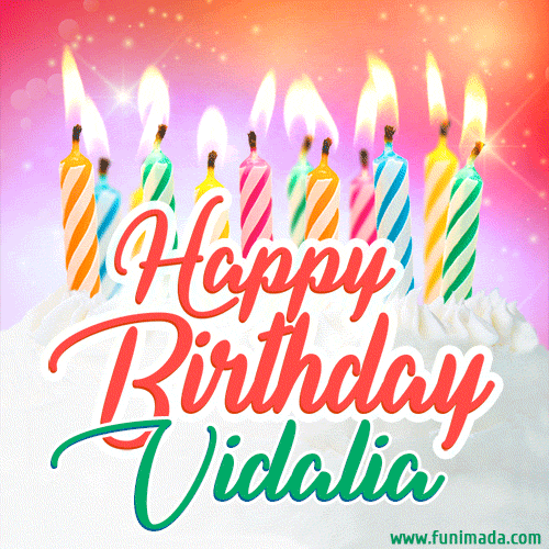 Happy Birthday GIF for Vidalia with Birthday Cake and Lit Candles