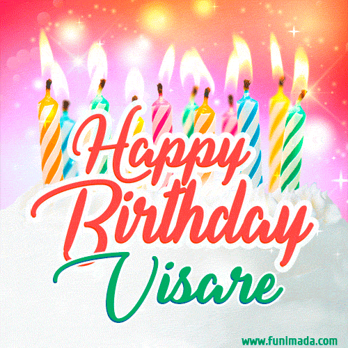 Happy Birthday GIF for Visare with Birthday Cake and Lit Candles