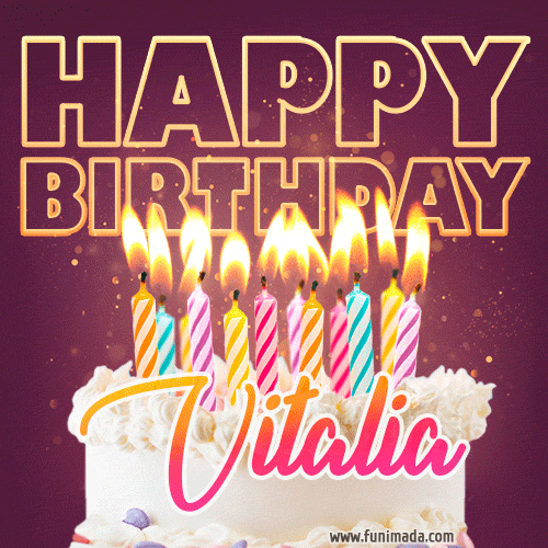 Vitalia - Animated Happy Birthday Cake GIF Image for WhatsApp