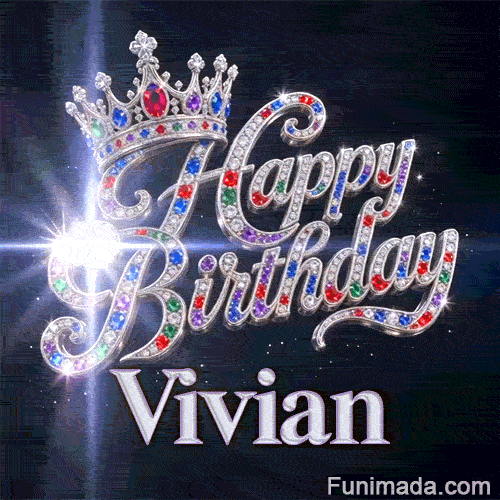Shimmering animated card displaying a silver crown and glowing space light beams, personalized for Vivian.