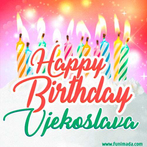 Happy Birthday GIF for Vjekoslava with Birthday Cake and Lit Candles