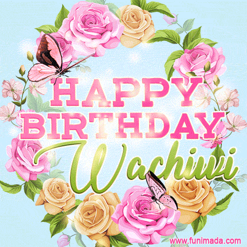 Beautiful Birthday Flowers Card for Wachiwi with Glitter Animated Butterflies